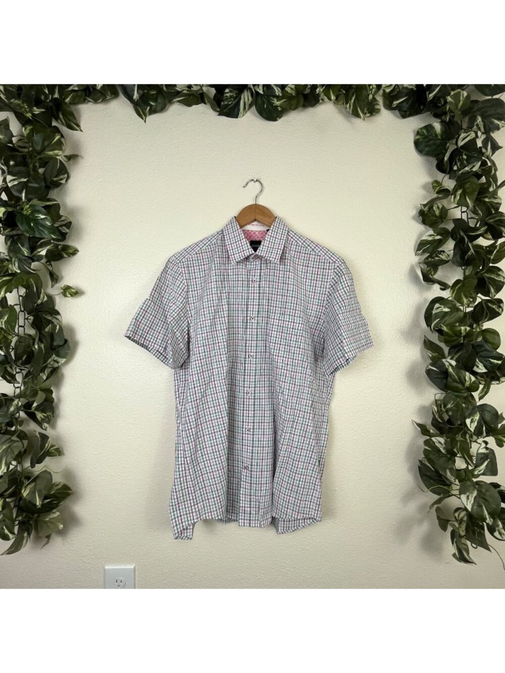 BOSS Hugo Boss Regular Fit Short Sleeve Plaid Button Down Shirt Men’s Sz M